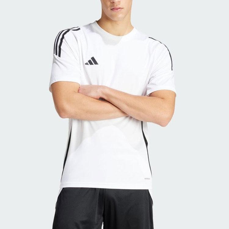 Adidas Colorblock Striped Logo Print Slim Fit Crew Neck Soccer Jersey Men Tops White IS1019