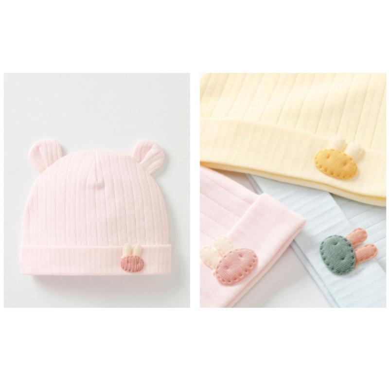 Lovely Newborn Hospital Hat Preemie Boys Girls Beanie Solid with Bear Pattern Infant Baby Hats for Spring Autumn Gift
