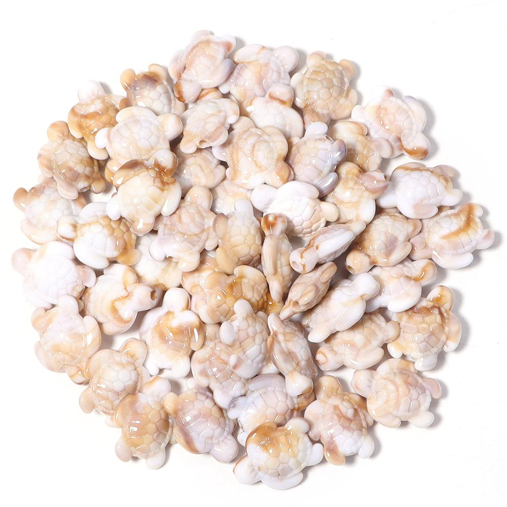 50pcs/lot Ocean Animal Acrylic Beads Turtle Starfish Conch Beads Beige Loose Beads For Jewelry Making DIY Bracelet Accessories