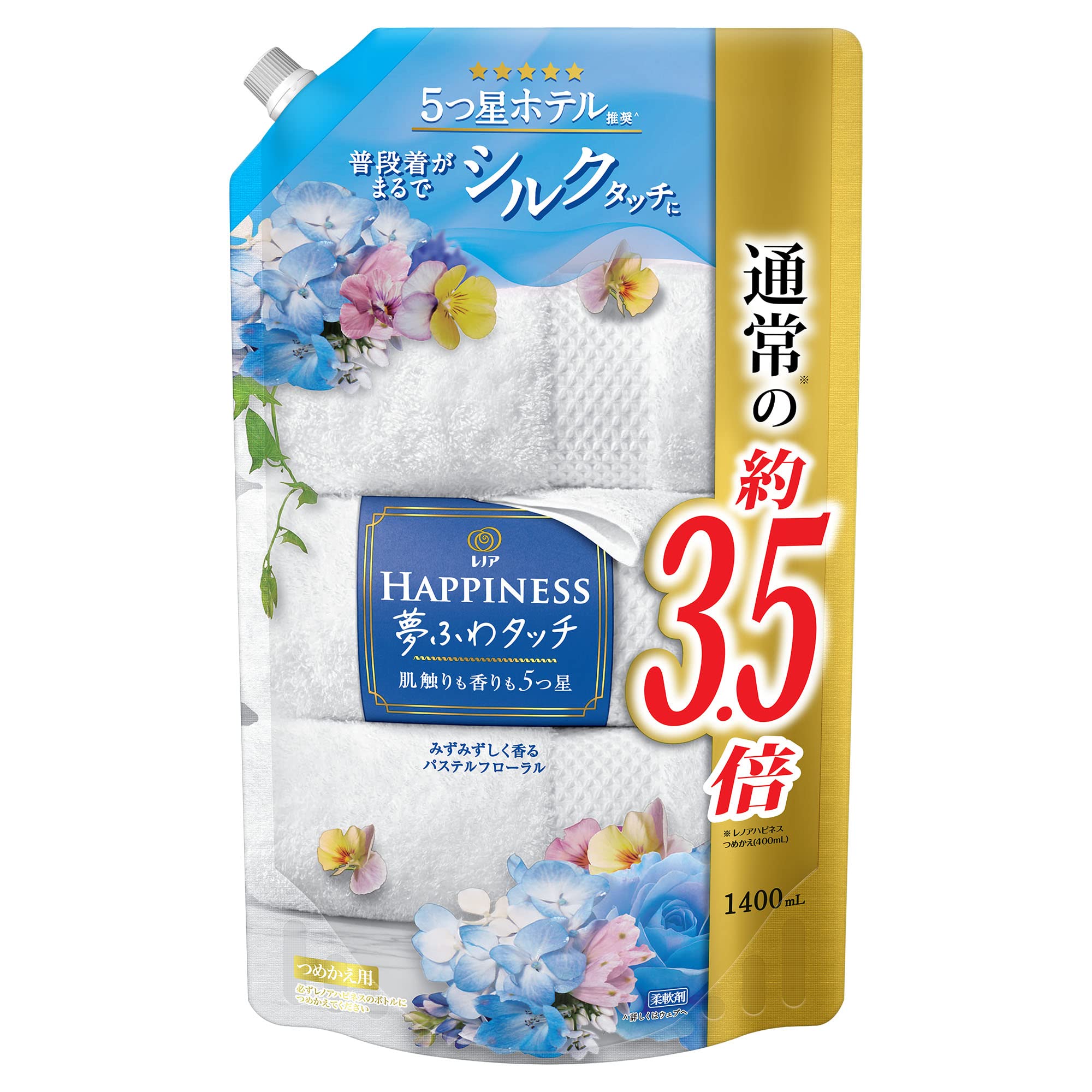 

Lenor Happiness Dream Fuwa Touch Fabric Pastel Extra Softener, Floral, Refill, Large, 1,400ml