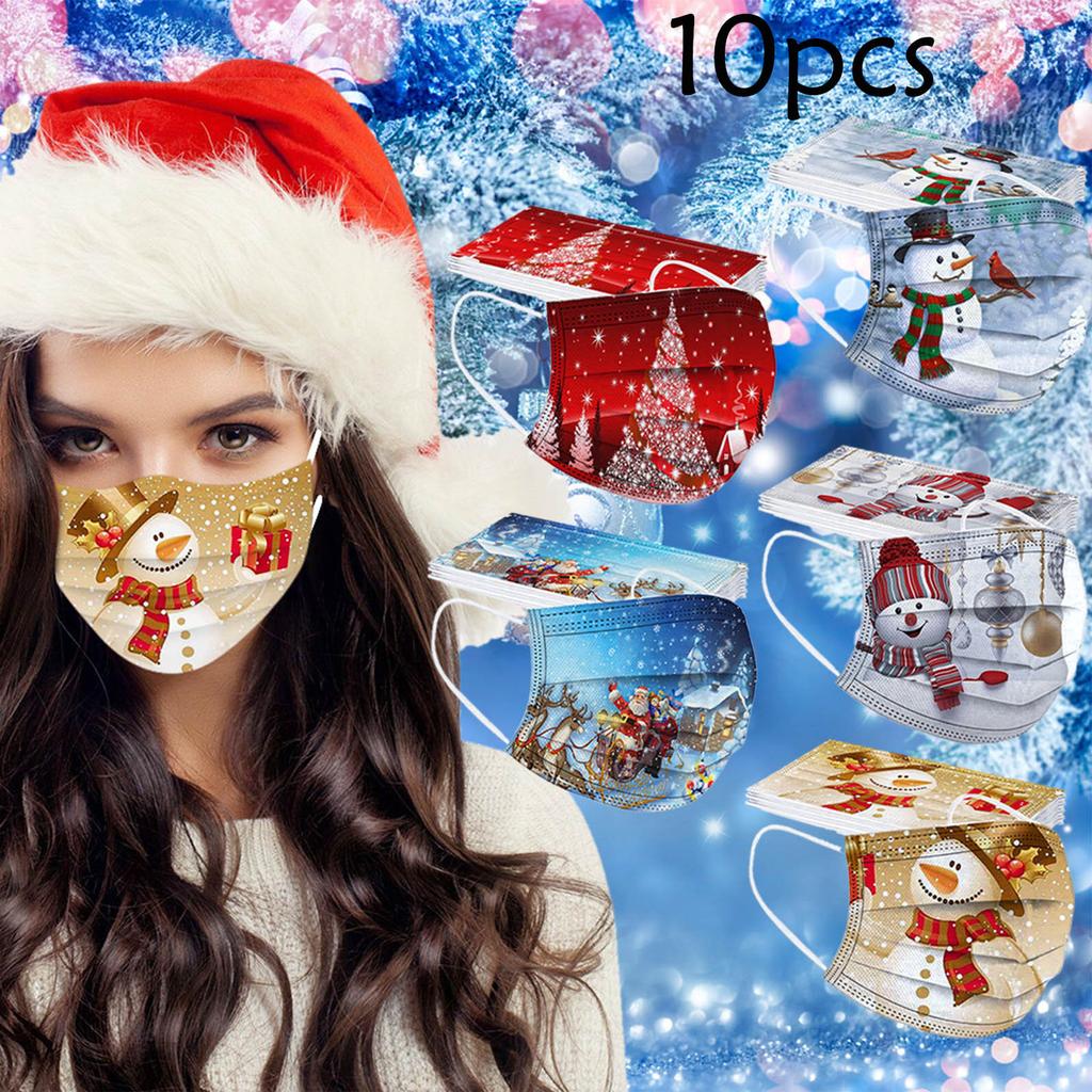 10pc Christmas Print  for  Face Mask Disposable Earloop Mask