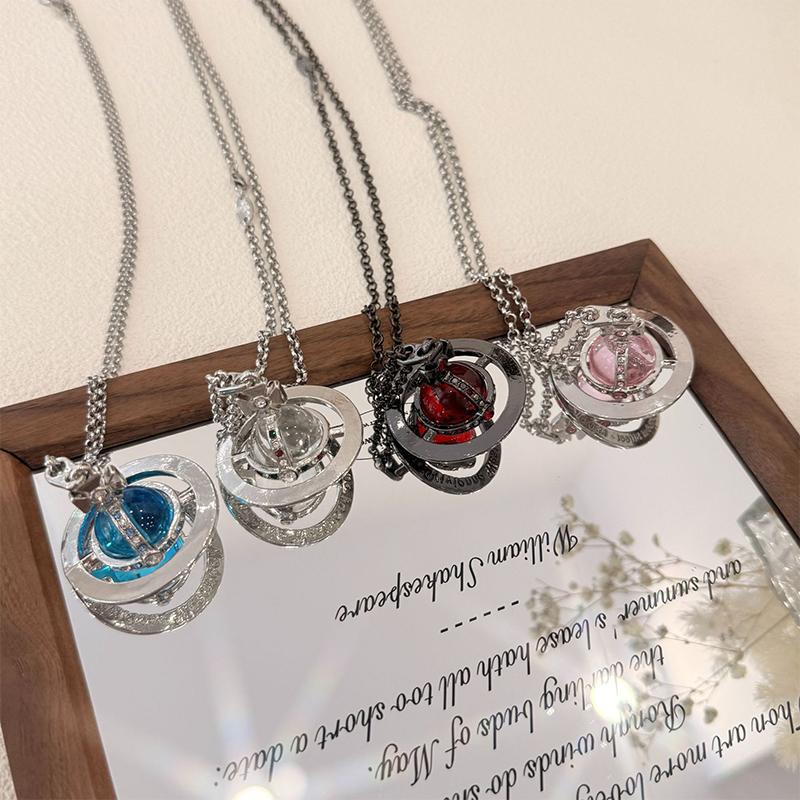 Bunte Glasperlen Dreidimensionale Saturnringe Halskette Damen Cooles Design Nischen-Design Sommer Vielseitiges Zubehör