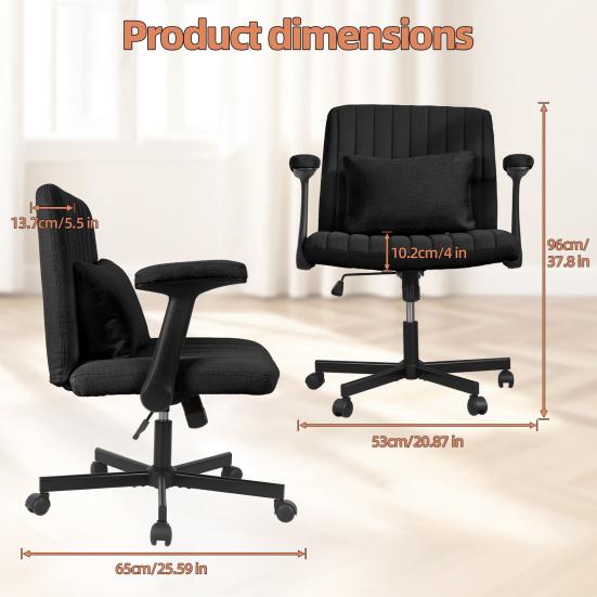 Cross-Legged Office Chair with Wheels & Adjustable Flip-up Arm, Desk Chair with Backrest, Thick Cushion, Wide Seat, Computer Chair for Home, Office,