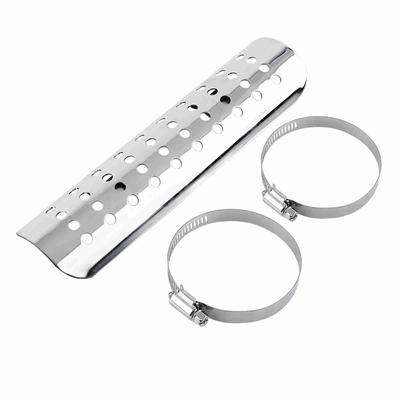 Universal Motorcycle Hole Heat Shield Straight Exhaust Pipe Cover Silver