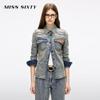 Women's Retro Washed Patchwork Denim Shirt