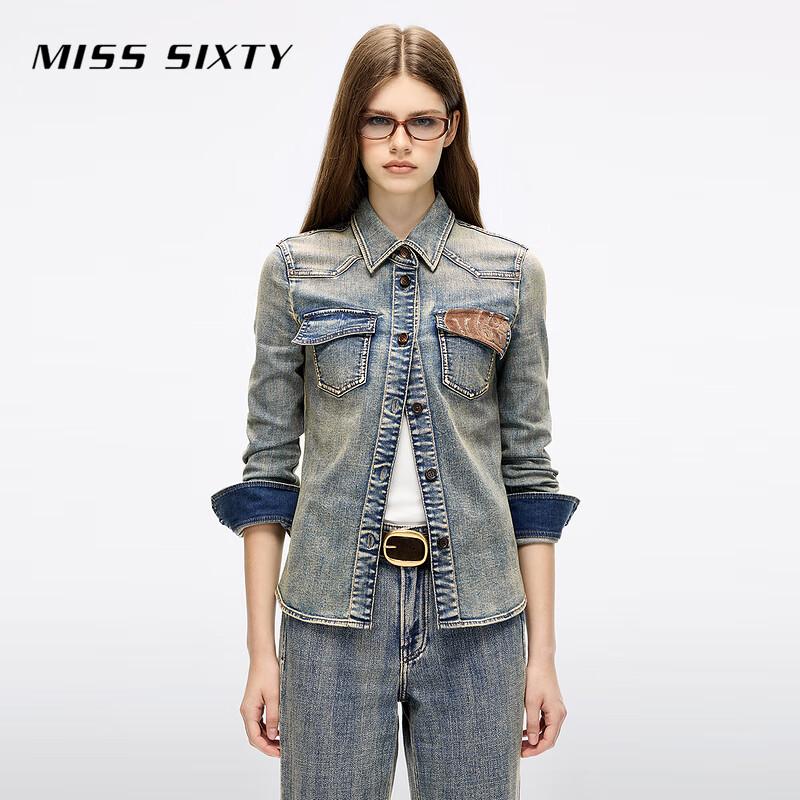 MISS SIXTY Women's Retro Washed Patchwork Denim Shirt