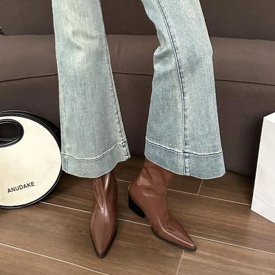 Fashion 2024 Plus Size Shoes Female Modern Women's Boots Concise Ankle Boots Women Sewing Pointed Toe Back Zip Med Heel Shoes Women