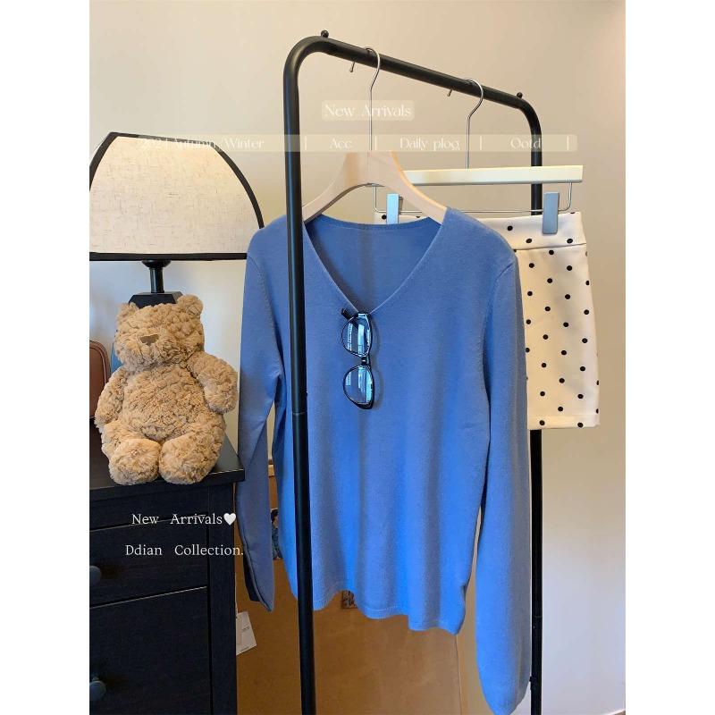 Fashion Collar Knitted Sweater Women's Soft Waxy Bottoming Shirt Autumn and Winter Simple Versatile Lazy Style Long-sleeved Inner Top