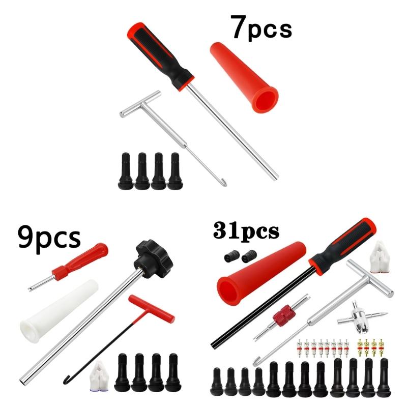 Valves Stem Tire Repair Tool Kit with Metal Hand Tool for Car and Motorcycle Maintenance, Manual Service Set for Garage Use