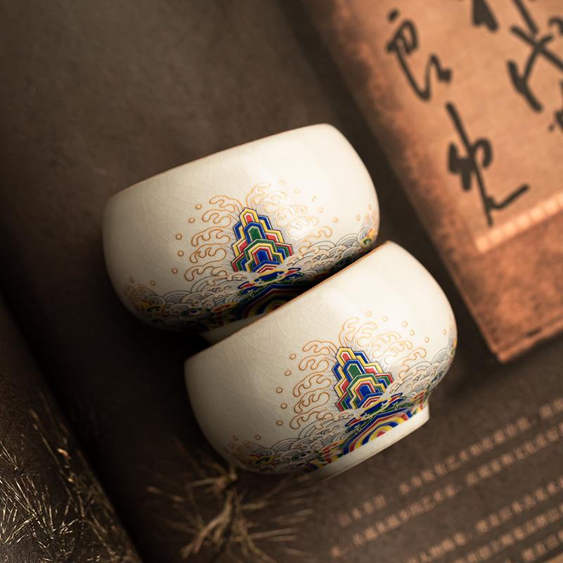 Ru kiln teacup light luxury large master cup high-end household tea cup kung fu tea set single cup ceramic building cup tea bowl