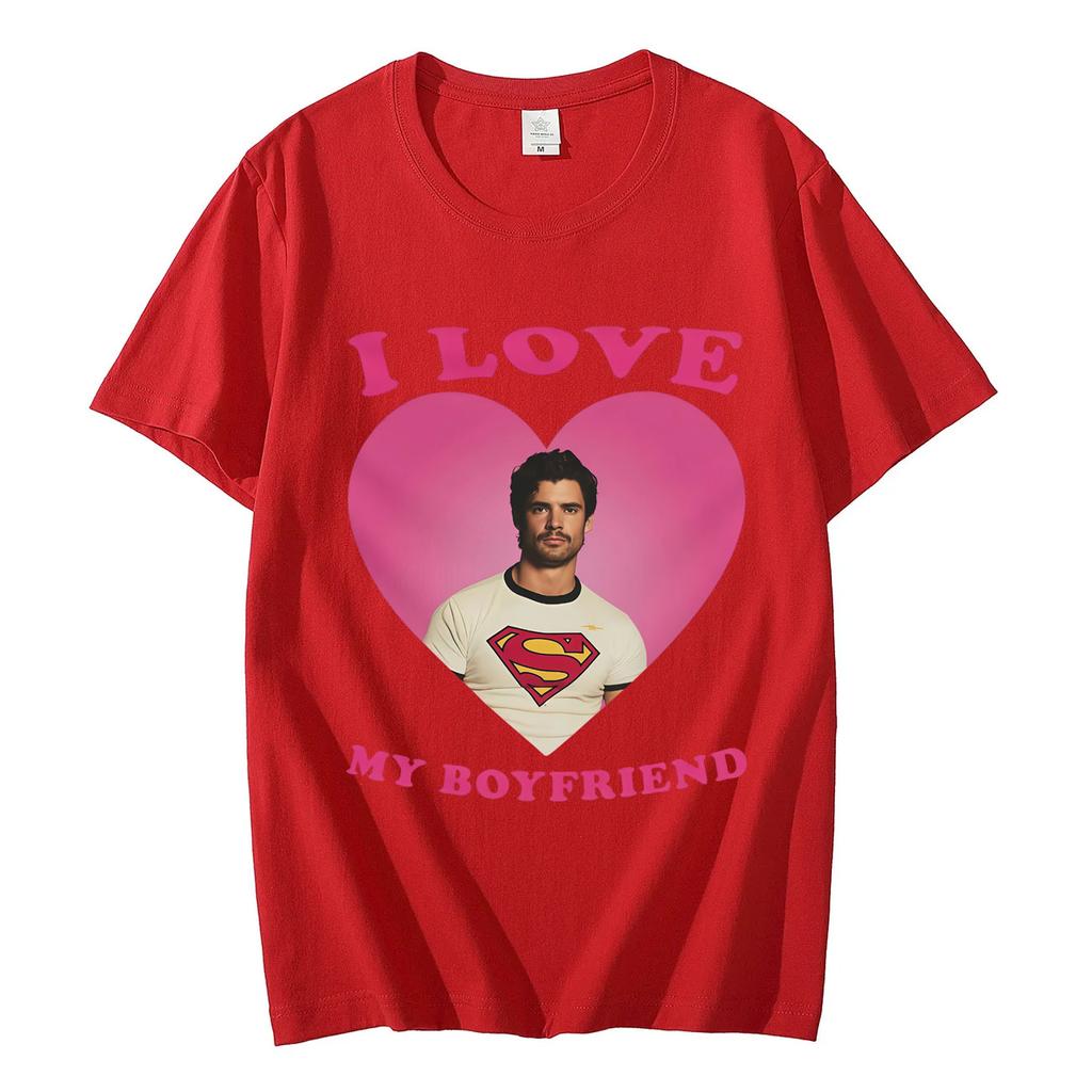 Ich liebe meinen Freund David Corenswet Lustiges Meme T-Shirt Hohe Qualität Mode Übergroße T-Shirts Herren Damen Freizeit Locker sitzende T-Shirts