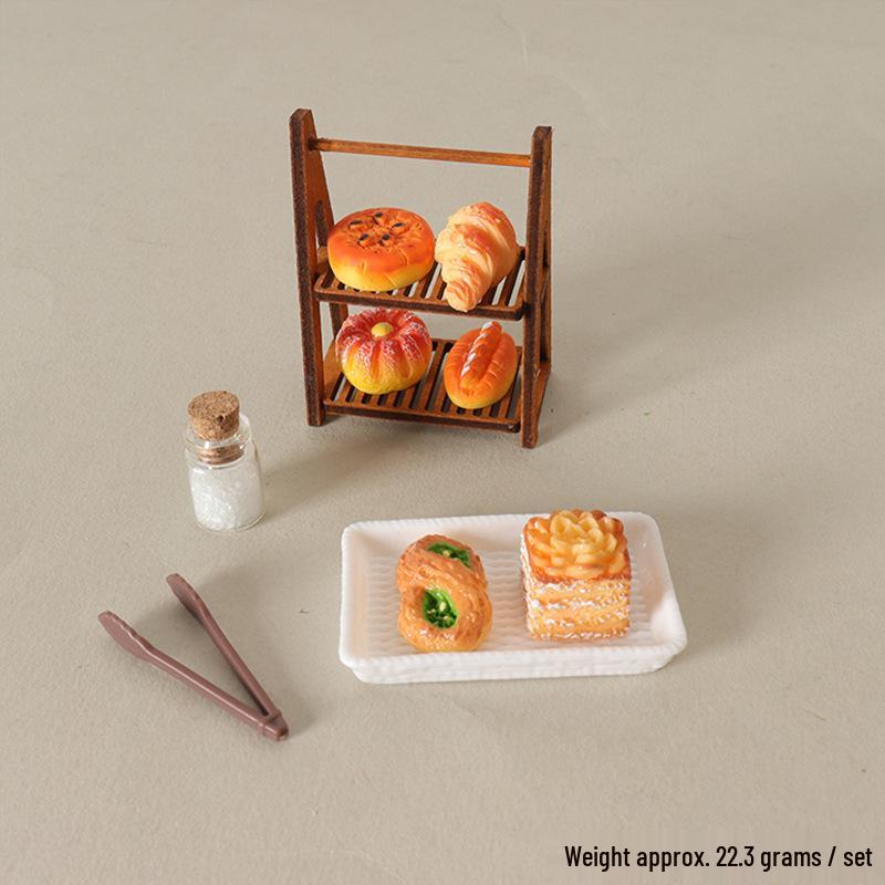 Dollhouse Miniature Kitchen Accessories: Double-Layer Shelf Tray with Bread Model