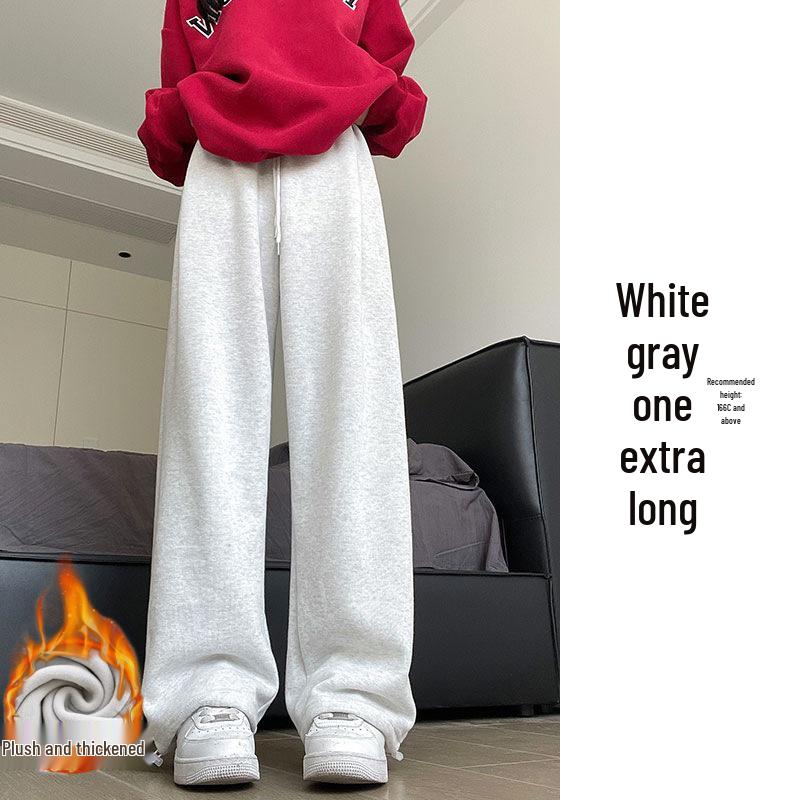 Women's 2024 Winter Fleece-Lined American Style Sweatpants - Slimming Loose Fit, Straight & Wide Leg Joggers