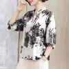 Fashion Vintage Folk Printed Shirt 2025 Summer Loose Half Sleeve Female Clothing Casual V-Neck Button Commute All-match Blouse