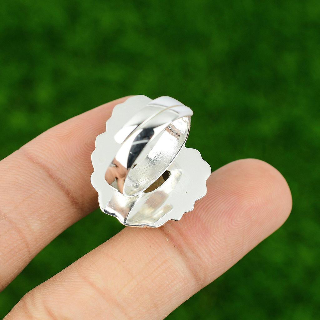 Plume Agate Gemstone Sterling Silver Promise Daughter Flower Bezel Ring Jewelry