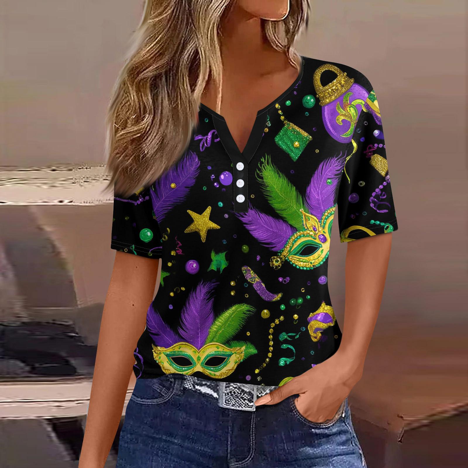 

Жен. Футболка Футболка С принтом Пуговицы С короткими рукавами Повседневные Выходные Мода Классический V-образный вырез Обычный Верх XXL