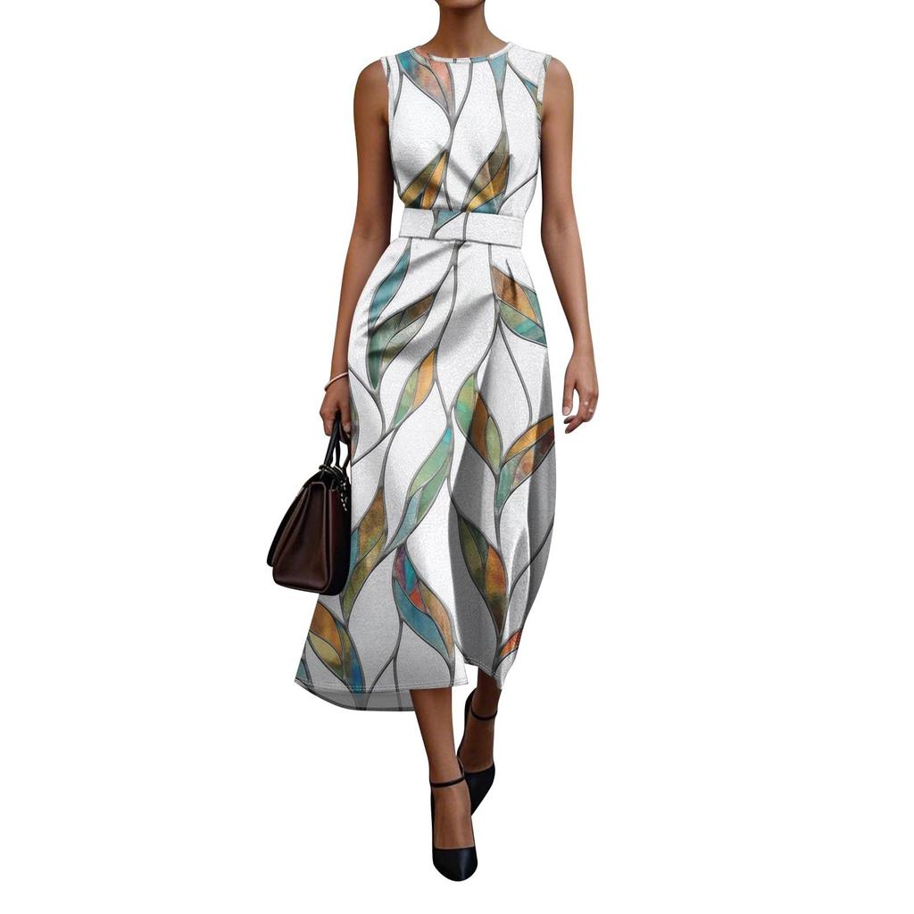Robe Boho Sans Manches Pour Femmes Décontractée Coupe Ample Robe d'Été Imprimée