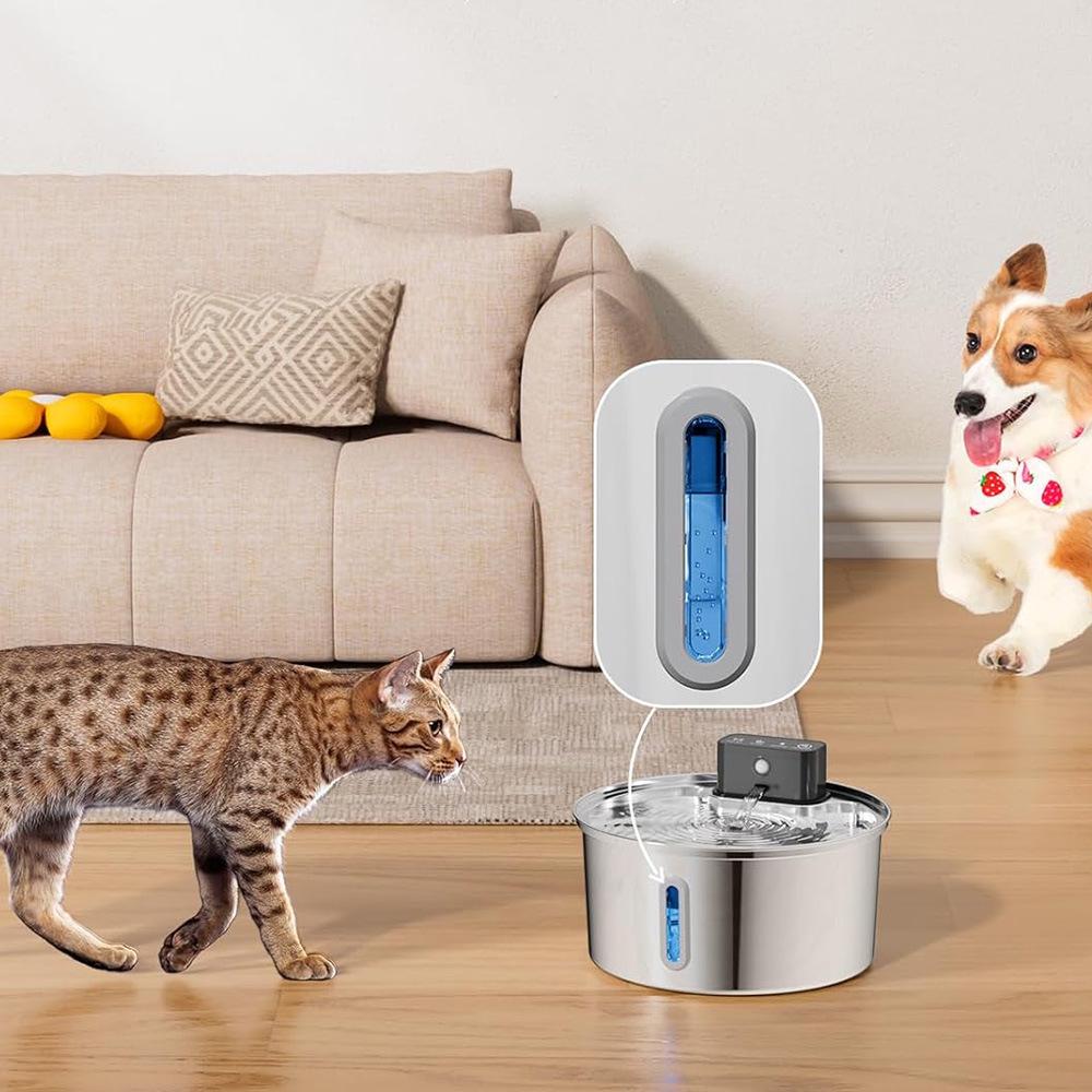 Wireless Induction Pet Water Fountain - 3.2L Infrared Stainless Steel Feeder for Cats