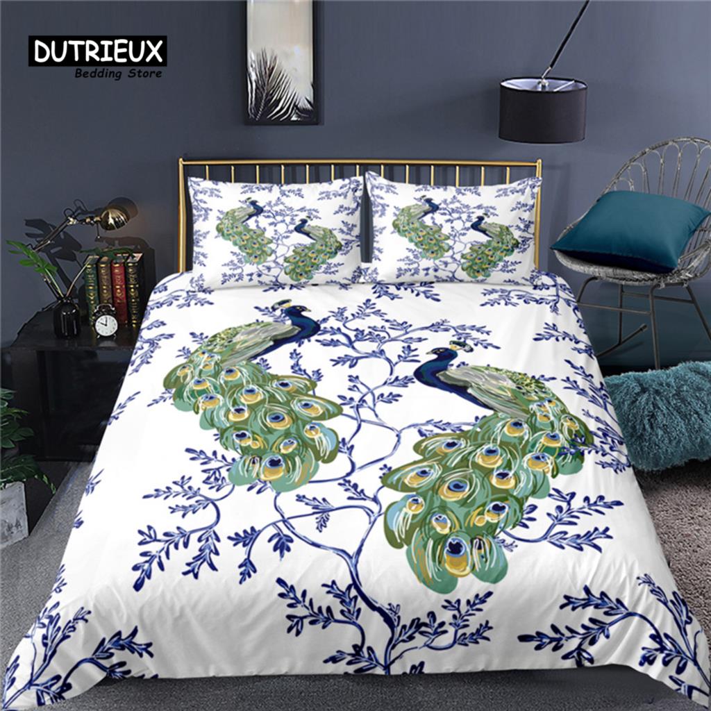 Luxury 3D Peacock Print Home Living Comfortable Duvet Cover Pillowcase Kid Bedding Set Queen And King Eu/Us/Au/Uk Size