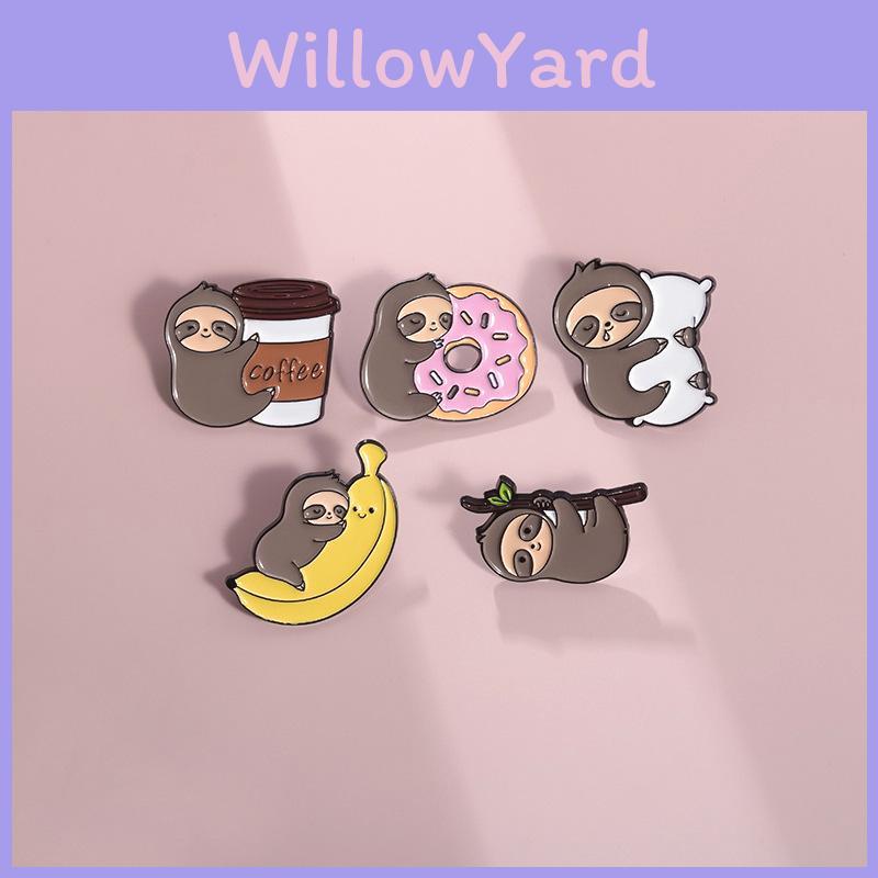 Unique And Playful Sloth Metal Badge Adorable Enamel Pin Quirky Coffee Donut Banana Design Creative Decoration For All