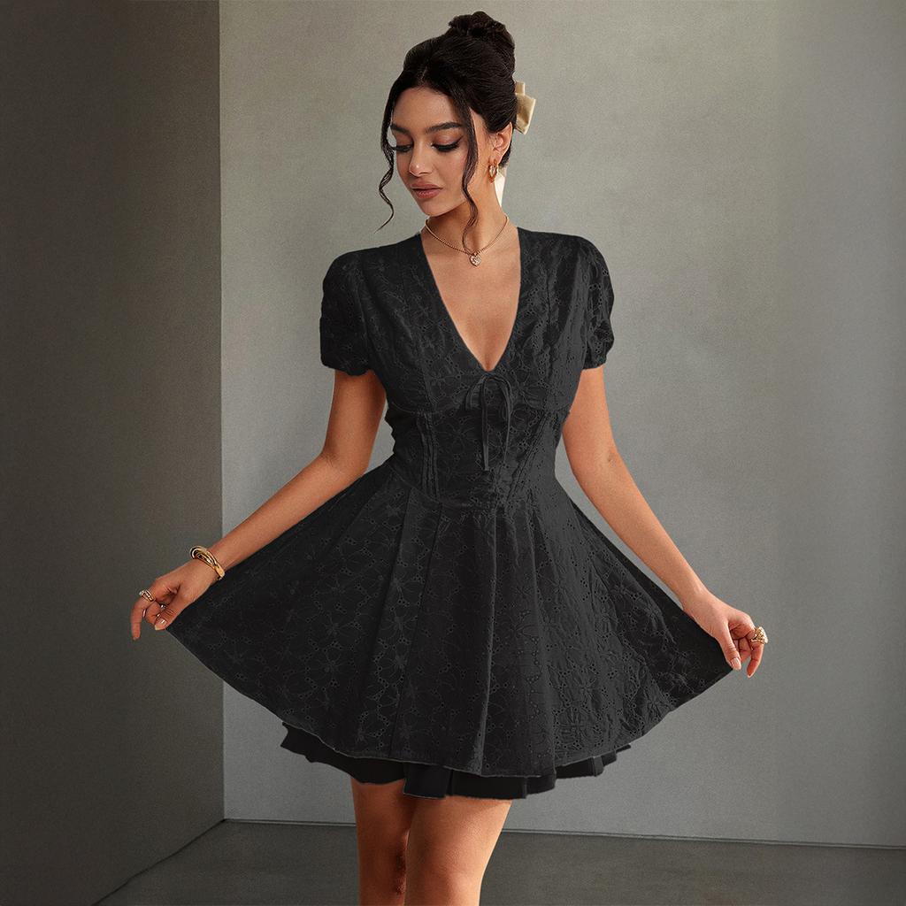 Francuski Elegancki Styl Sukienka z Głębokim Dekoltem V dla Kobiet na Wiosnę i Lato