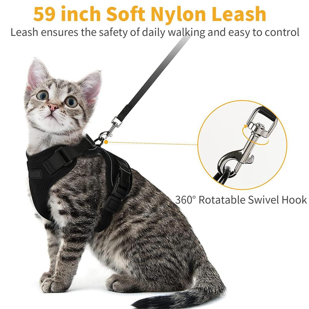 Katzengeschirr und Leine, ausbruchsicher, weiche, verstellbare Westengeschirre für Katzen, leicht zu kontrollierende, atmungsaktive Jacke mit reflektierenden Streifen