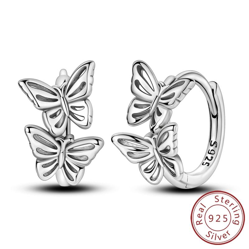 New 925 Silver Hoops Earrings Colorful Flower Butterfly Bee Drop Earring For Women Birthday Party Fashion Jewelry Gifts