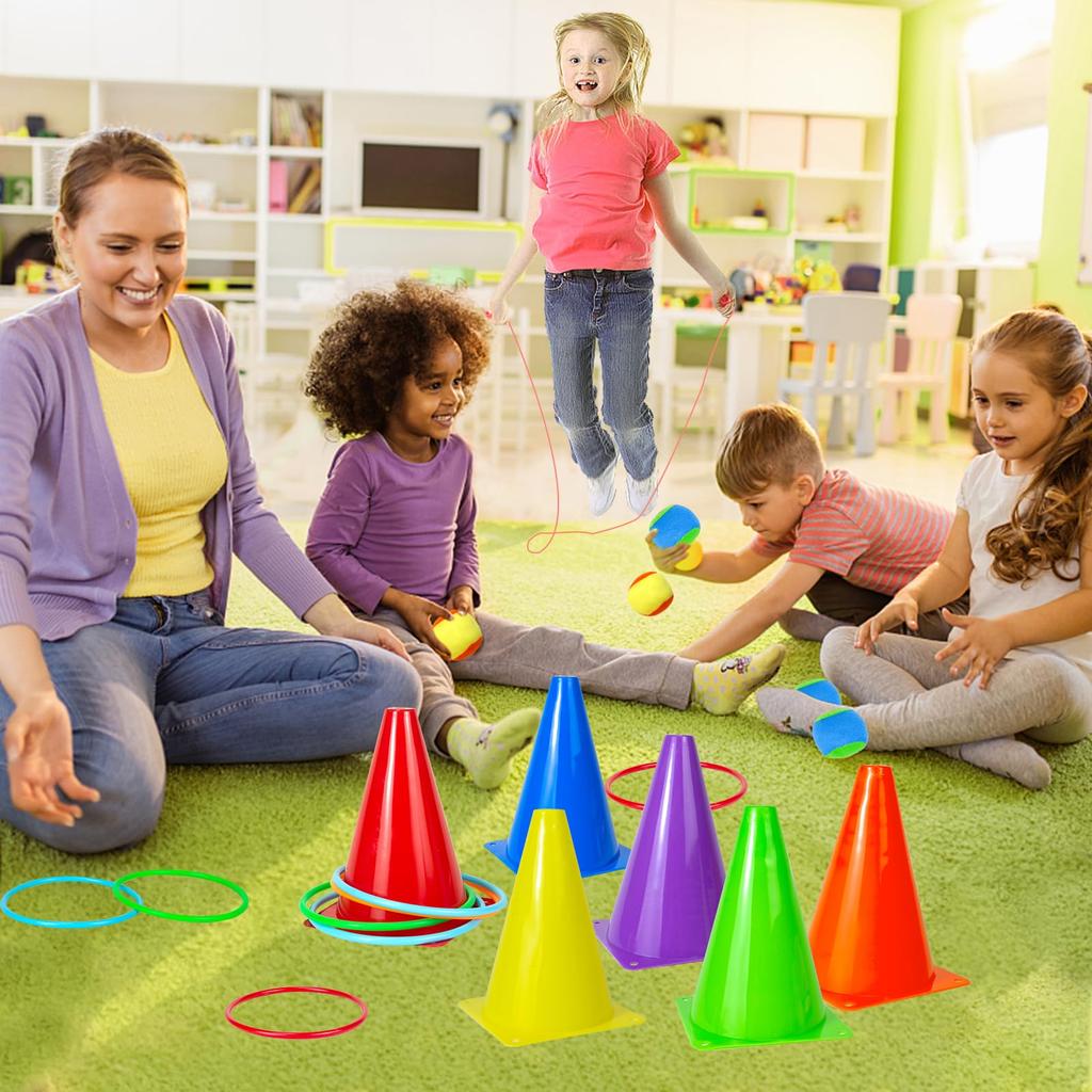 Hymaz 32 Stück Outdoor Sport Bunt Fangen Kinder Outdoor Spielen Outdoor Lindern Mangel an Kindern Aufbewahrungstasche Inklusive Set, Ringe, Training, Ball,