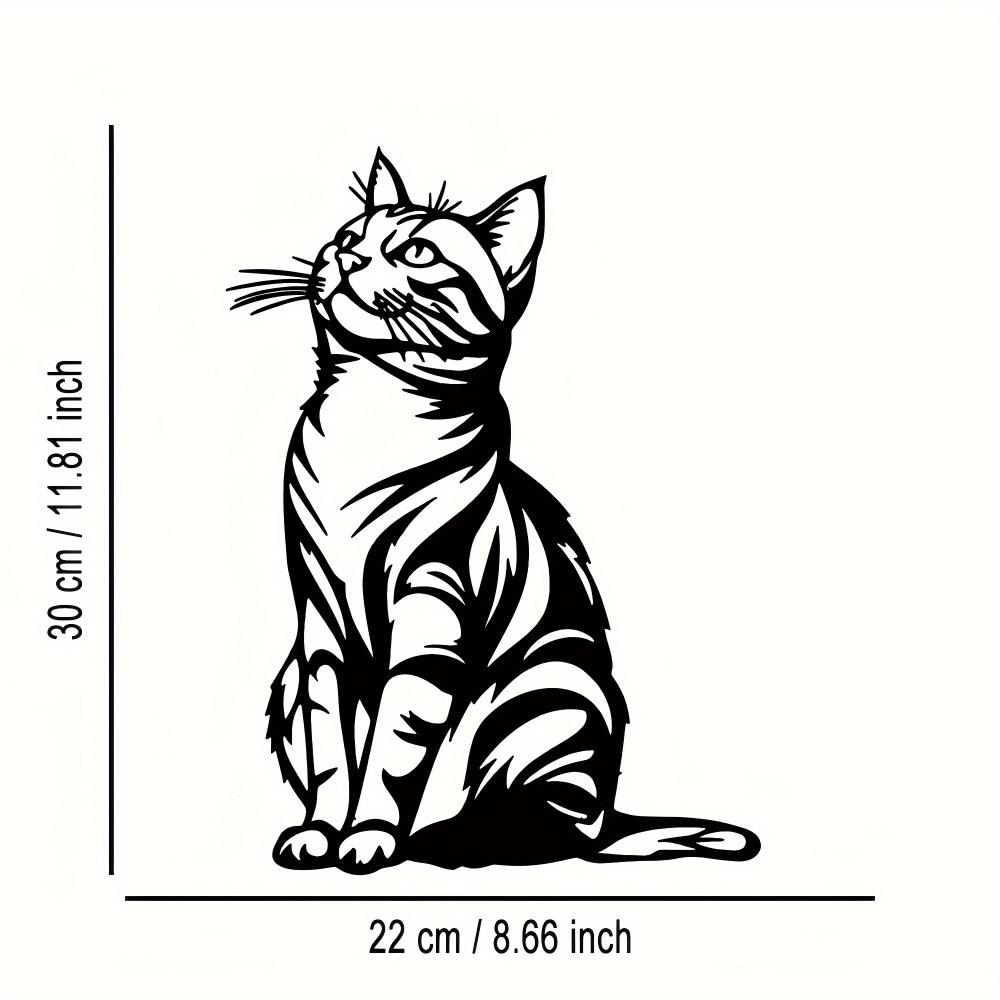 Elegant Metal Cat Wall Art Black White Stripe Silhouette Home Office Patio Kitchen Decor Removable Reusable Housewarming Gift