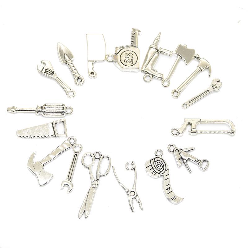 Set of 17 DIY Jewelry-Making Tools: Screwdriver, Wrench, Axe, Saw, and Pendant Accessories