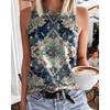 Women's Vintage Sleeveless Tank Top with Colorful Feather Print - 2026 Casual Crew Neck