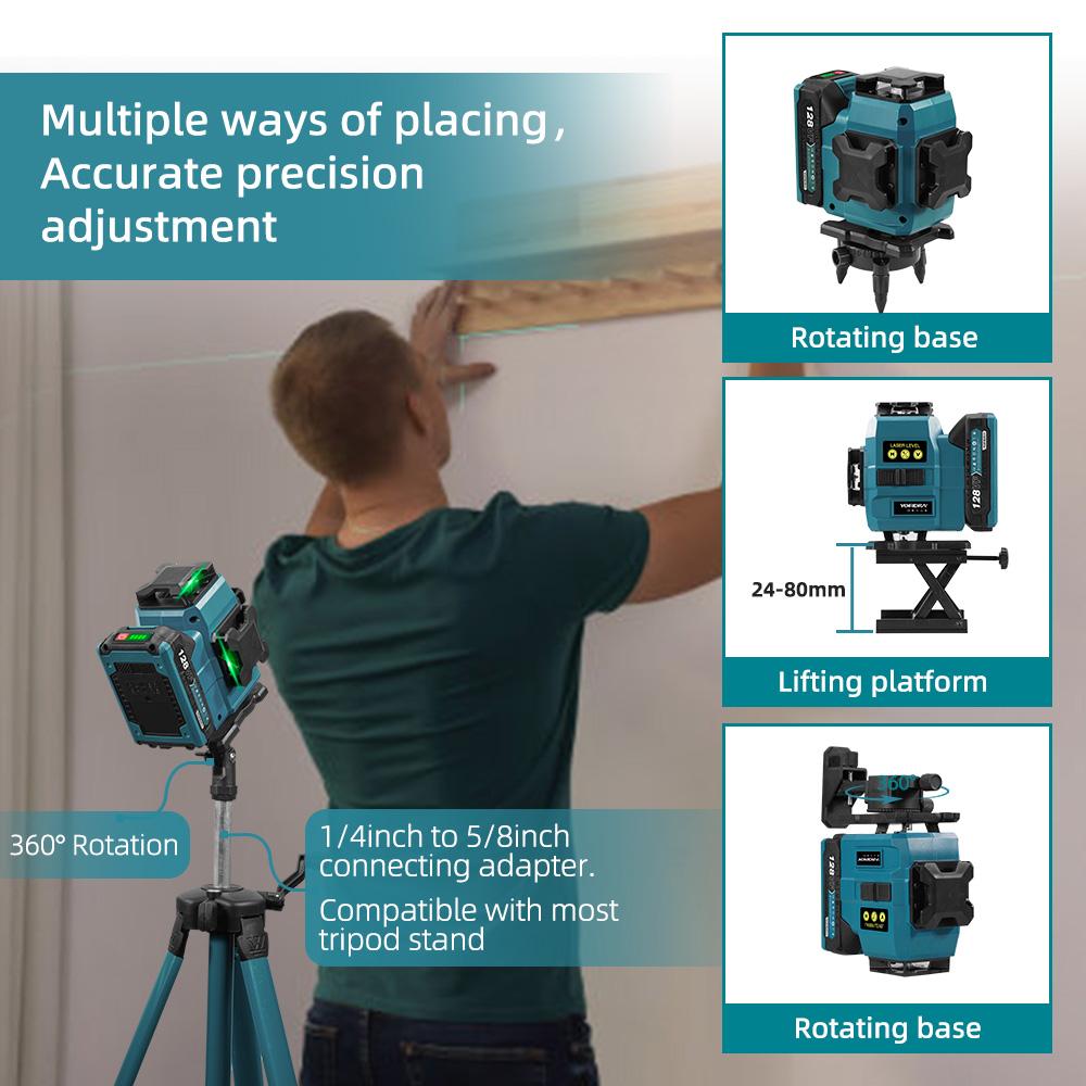 Yofidra 16 Lines 4D Laser Level Automatic 360 Horizontal Vertical Self-leveling Ultra Powerful Green Beam For 18V Battery