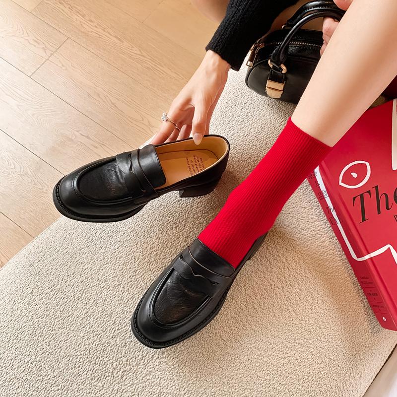 Nové dámské mokasíny penny z pravé hovězí kůže s kulatou špičkou, silnou podrážkou a platformou, nazouvací, k uniformě JK, šaty, lodičky, ručně vyráběné, velikost 42