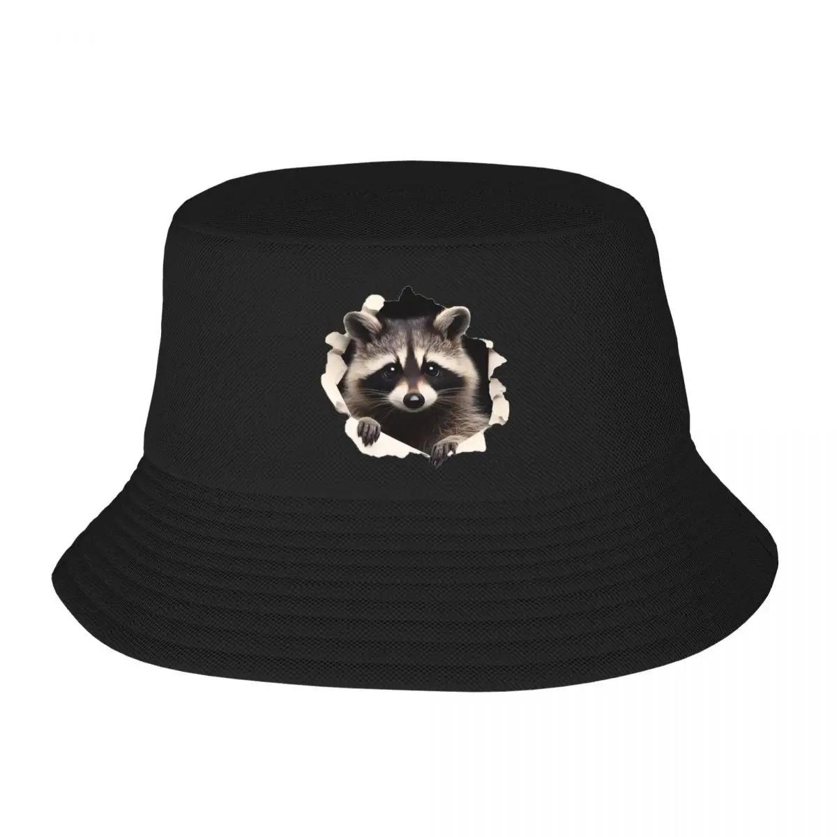 Custom Funny Raccoon Beach Bucket Hat Unisex Women Unisex Summer FisherUnisexs Hat