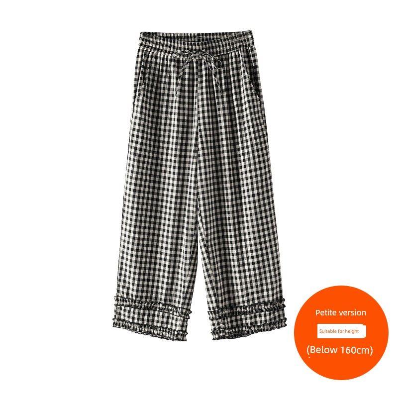 

Plus size women clothing [French style Temperament Shirts] Chubby Girl Summer Lace-up High-Grade 100.00kg Short sleeve Shirt Black apricot grid (below 160cm) 9xl