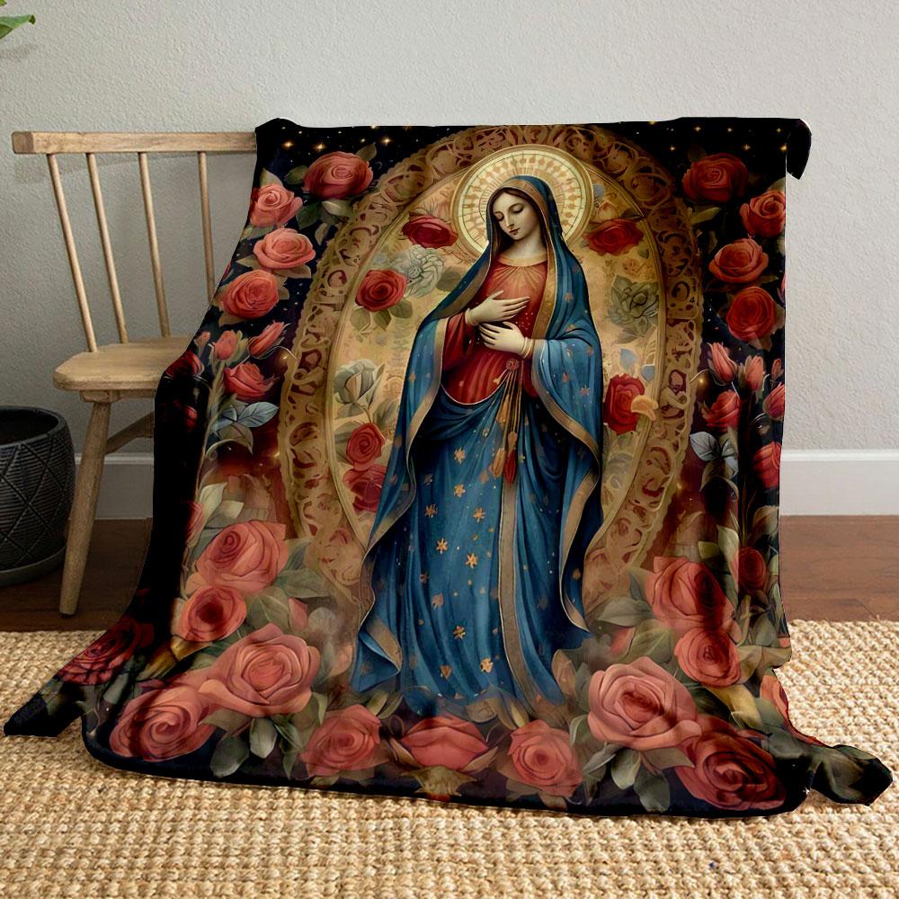 Unsere Liebe Frau von Guadalupe Rosen Decke Bedruckte Decke für Wohnzimmer Bett Sofa Mittagspause Weiche Gemütliche Decke für Freundesfest Geschenk