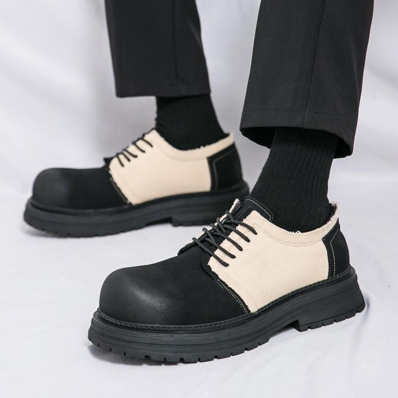 Fashion Men Leather Round Toe Shoes Chunky Platform Classic Retro Work Shoes Comfortable Fashion Business Oxfords Casual Walking Shoes