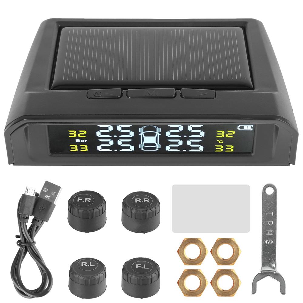 Car Tire Pressure Monitoring System Solar TMPS 4 Sensors Digital Display Tyre Tester Temperature Warning Automotive Accessories