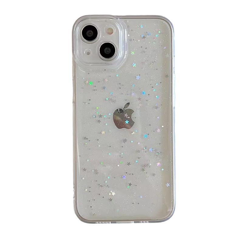 Xiaoqing Fresh Air Mobile Phone Case Is Suitable For Iphone16Promax Apple 17 Glitter 15 Sequins Star Fine Hole