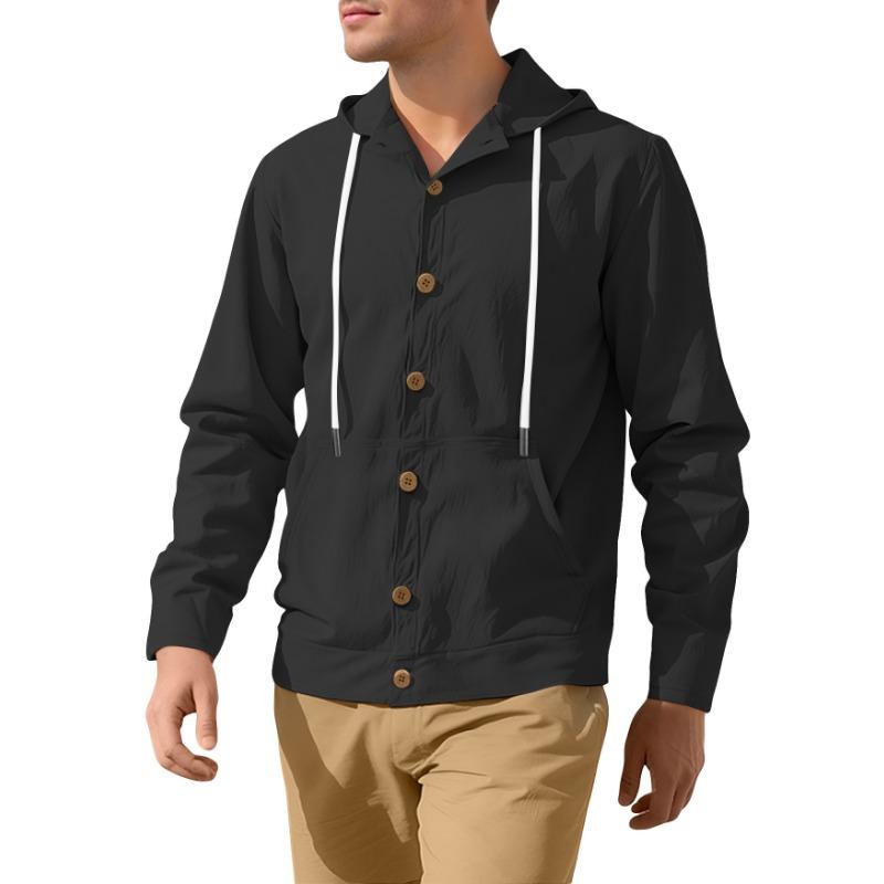 Men's Button-up Shirt Loose Cotton Linen Casual Simple Beach Hooded Long-sleeved Jacket