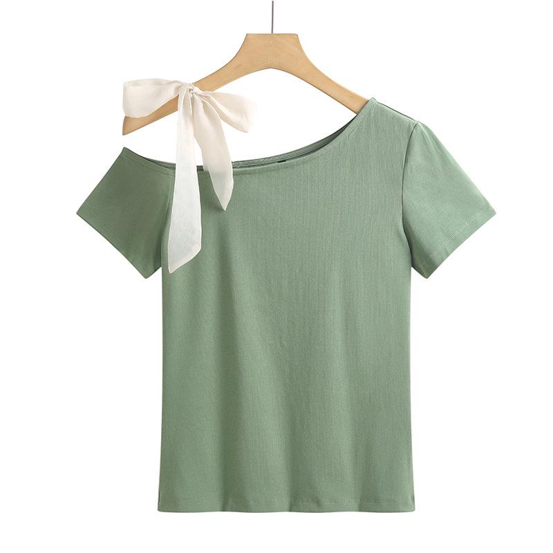 2025 Sexy Korean Off-the-Shoulder Slimming T-Shirt - Women's Cotton Short Sleeve Top
