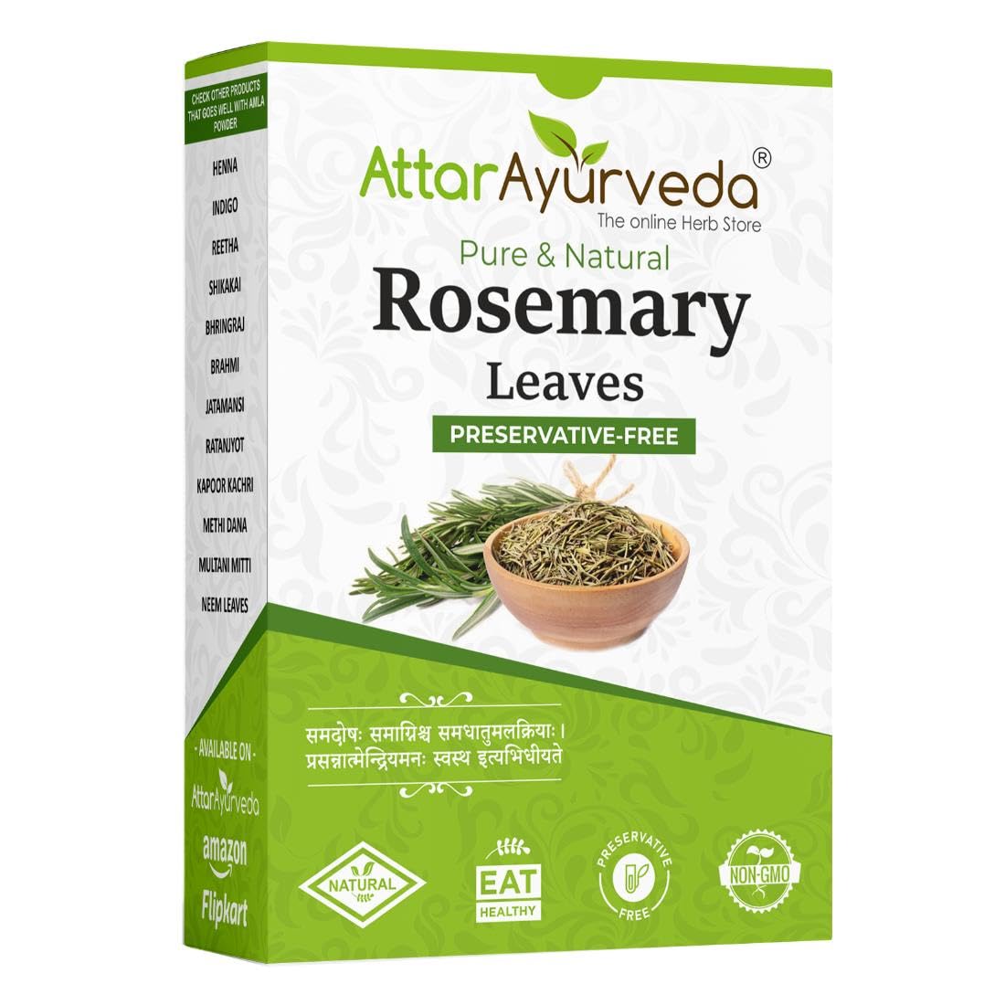 

Attar Ayurveda Natural Rosemary Leaves 100 g for Hair Growth, Hair Water & Oil Preparation Dried Herbal Leaves Pure