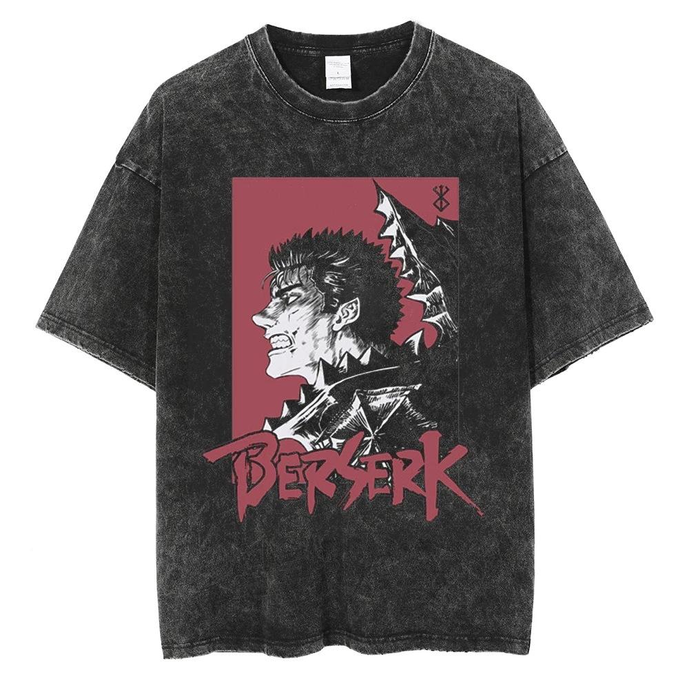 Hip Hop Streetwear Washed T Shirt Japanese Anime Print S