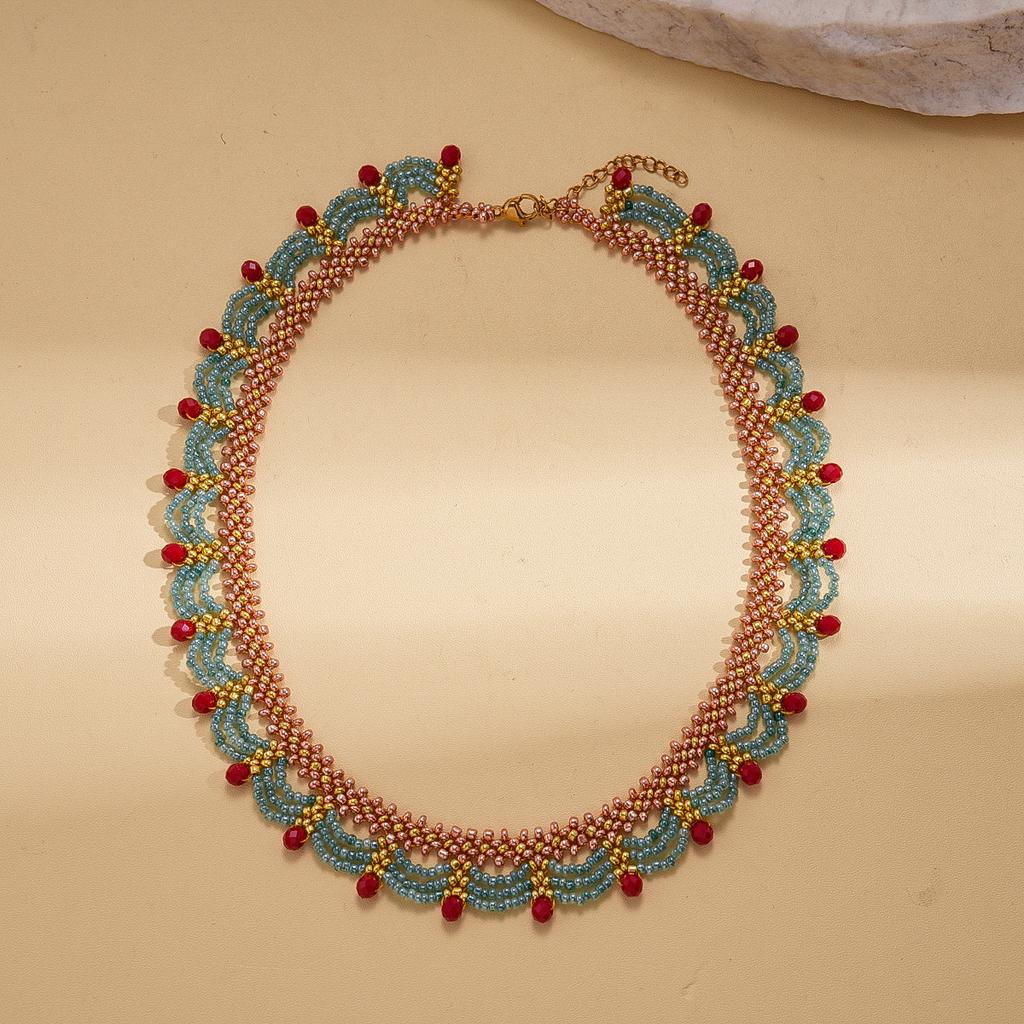 Stainless Steel Glass Bead Round Beaded Lace Necklace Medium Antique Niche Premium Necklace