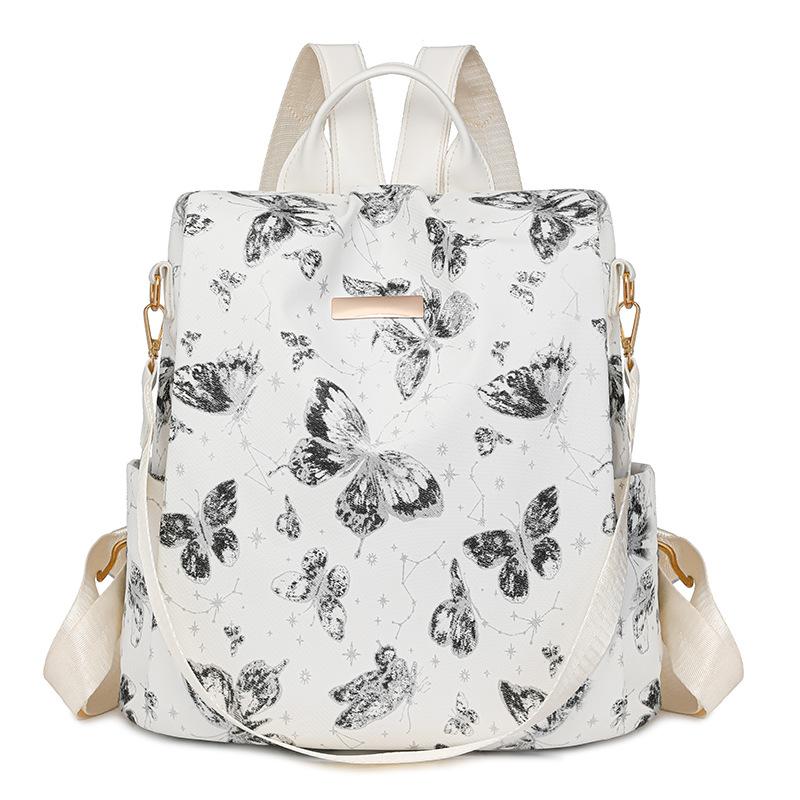 

Мягкий кожаный женский рюкзак с принтом бабочек, многофункциональная сумка для поездок на работу чёрный