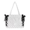 Cute Polka Dot Canvas Tote Bag Women Large Capacity Shoulder Bag With Lace Bow Ribbon Decor Casual School Use Commuter Tote Bag