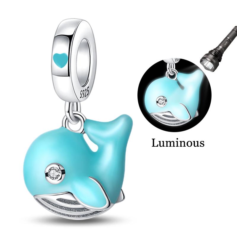 925 Silver Luminous Blue Ocean Series Octopus Starfish Charms Beads For Women Fit Bracelet DIY Jewelry Gifts