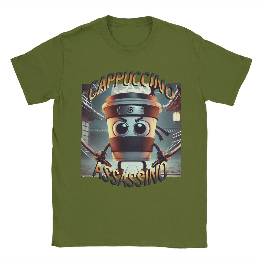 Herren Cappuccino Assassino Italienischer Hirnrot T-Shirt 100% Baumwolle Vintage Kurzarm Rundhals T-Shirt Erwachsene T-Shirts