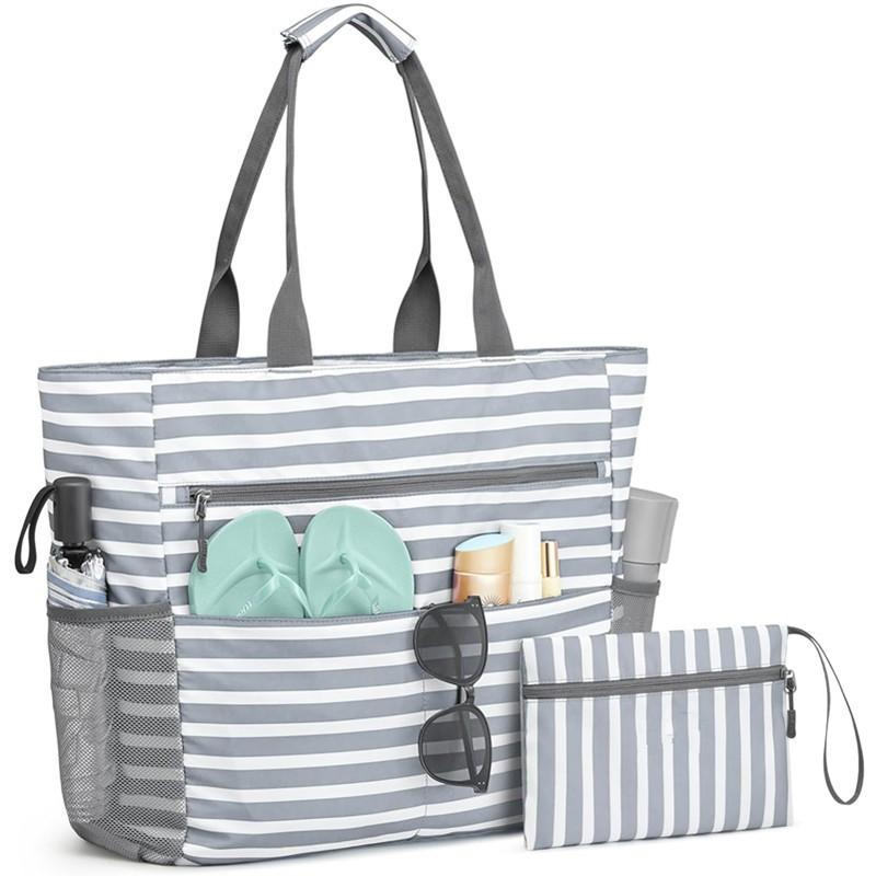 Large Waterproof Sandproof Beach Tote Bag, Foldable Portable Beach Storage Bag