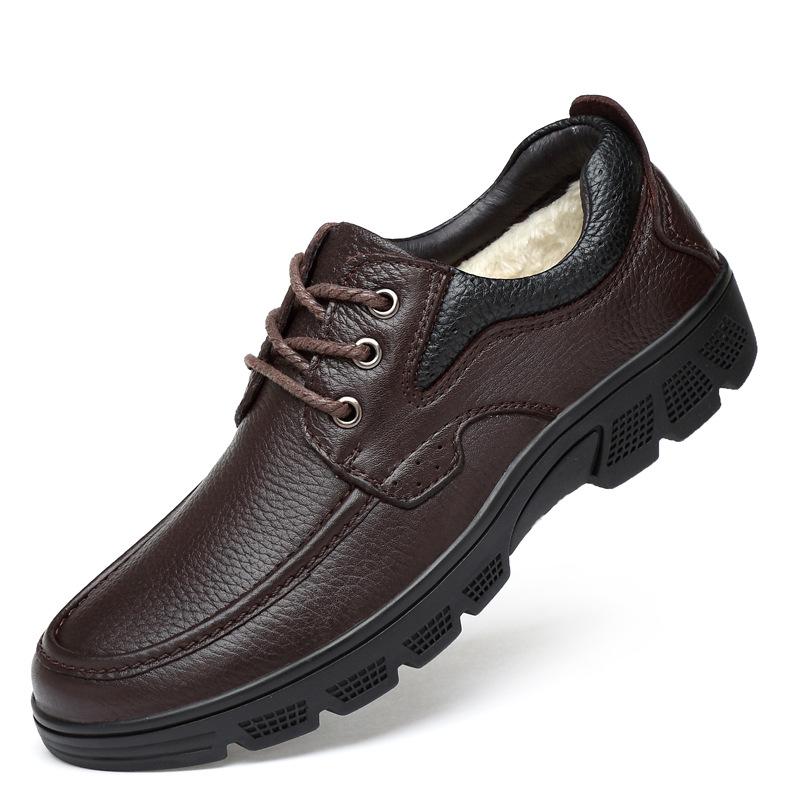 Autumn and winter leather single shoes large size business and leisure first-layer cowhide lace-up leather shoes men's velvet warm men's shoes